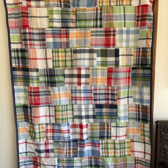 POTTERY BARN KIDS Blue Madras Plaid Patchwork Blackout Curtain Panel (1) - Picture 6 of 16